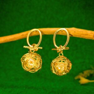 White Pearl Circle Wire Cage Drop Earrings for Women & Girls