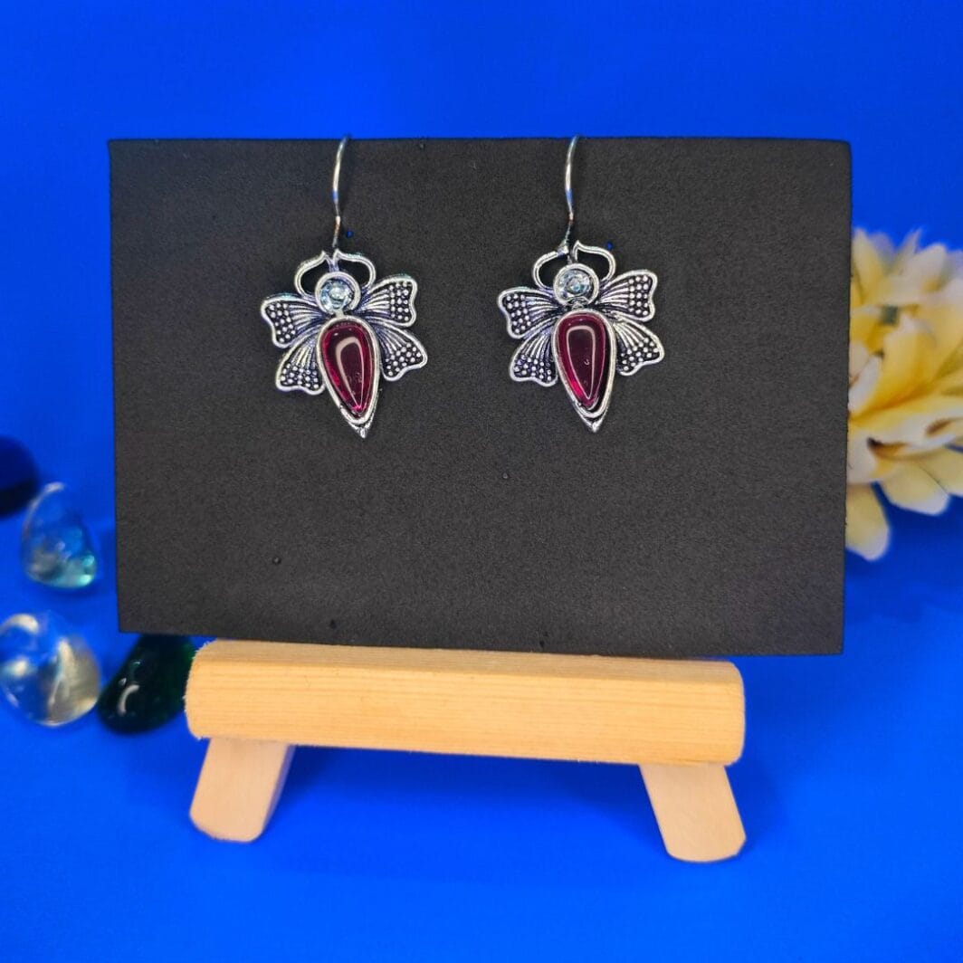 Wine Red Shining Butterfly Earrings