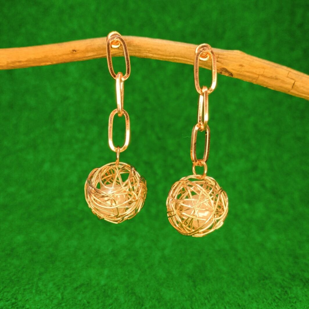 Wire Ball Triple Link Drop Earrings