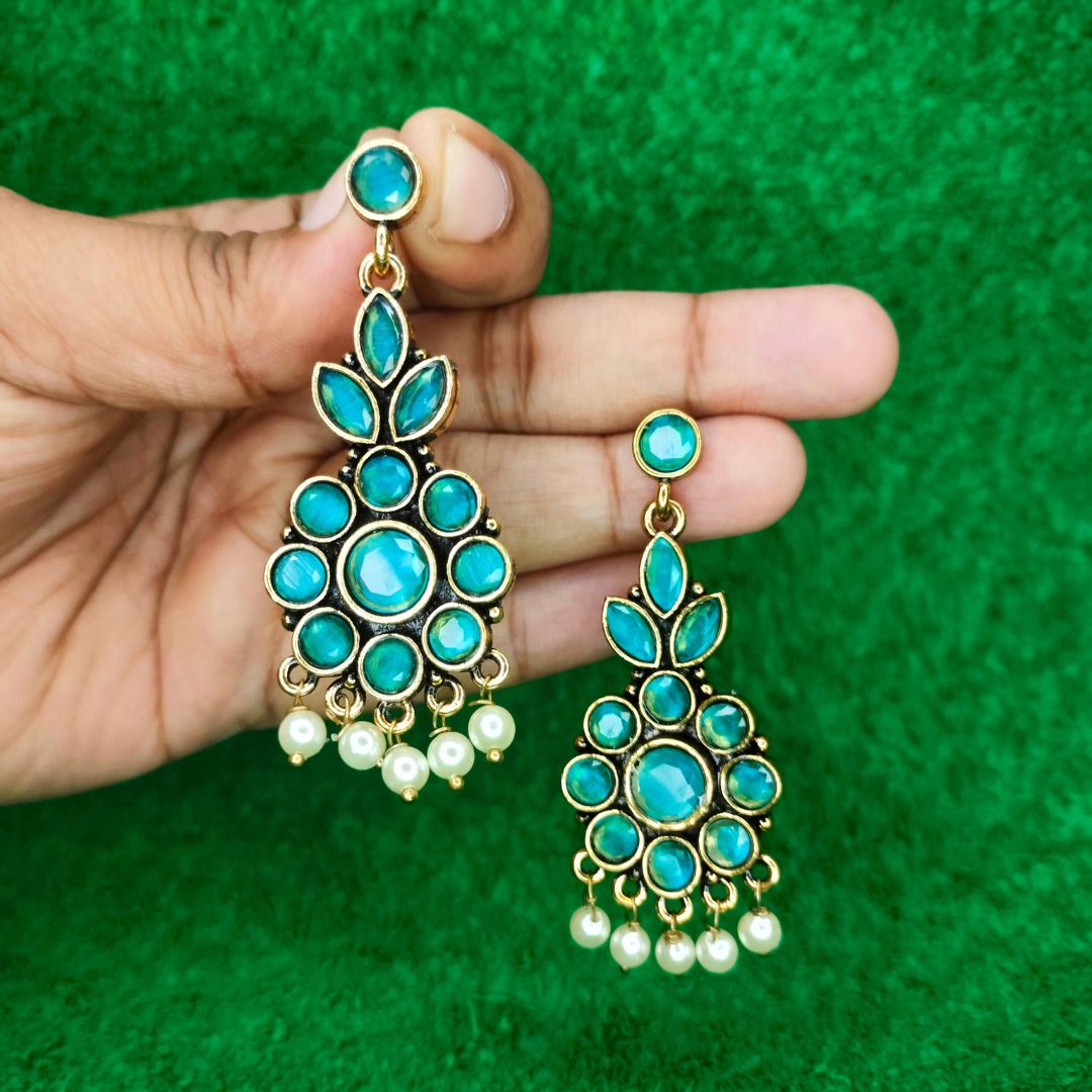 antique sky-blue kundan earrings jc44