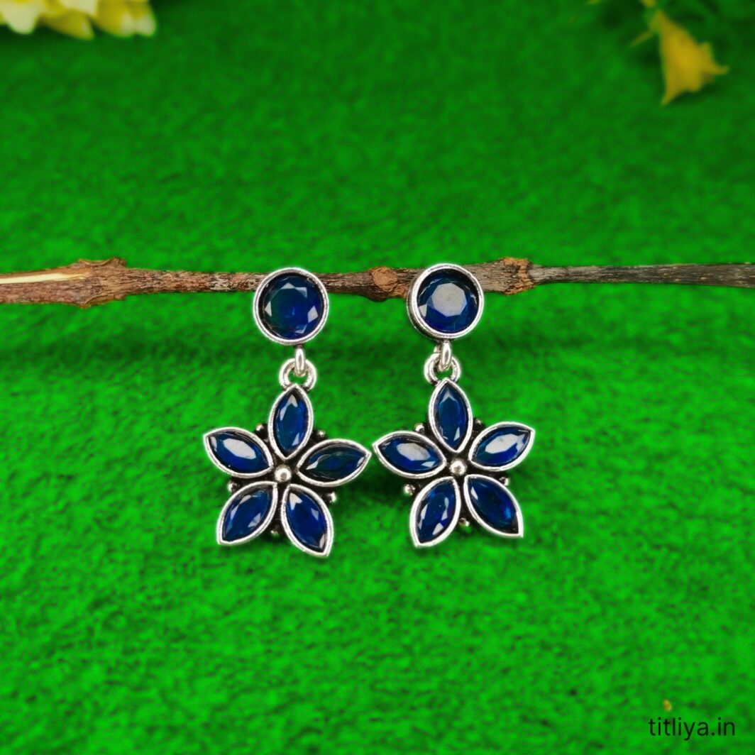 blue floral drop earrings with artificial stones jc64