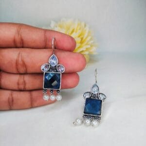 blue oxidized silver drop earrings jc31