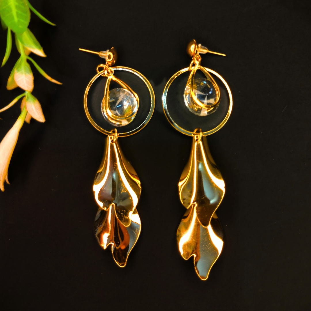 golden lily leaf long dangler earrings for women jc226