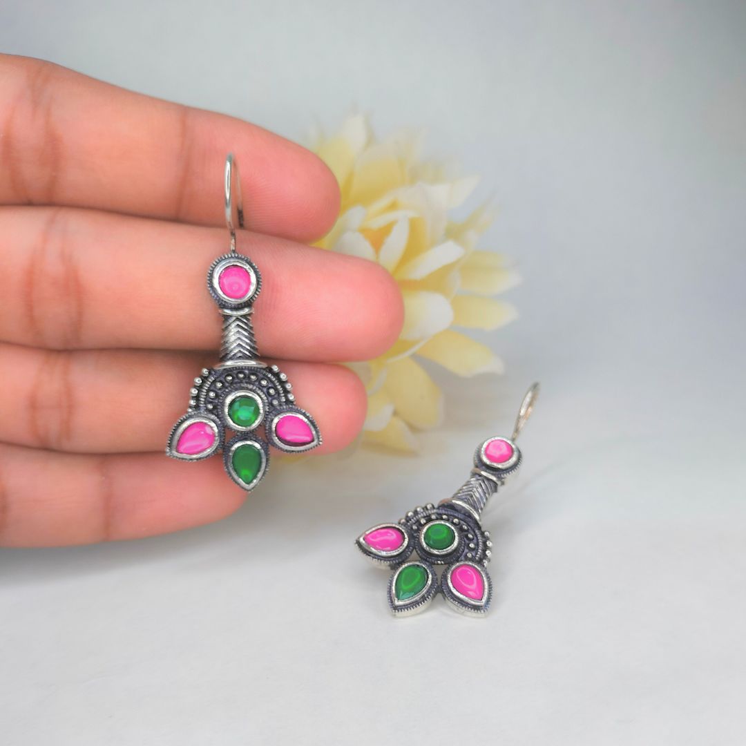 green & pink color drop earrings jc19