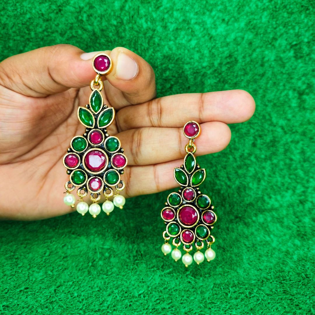 green red big drop danglers earrings jc47