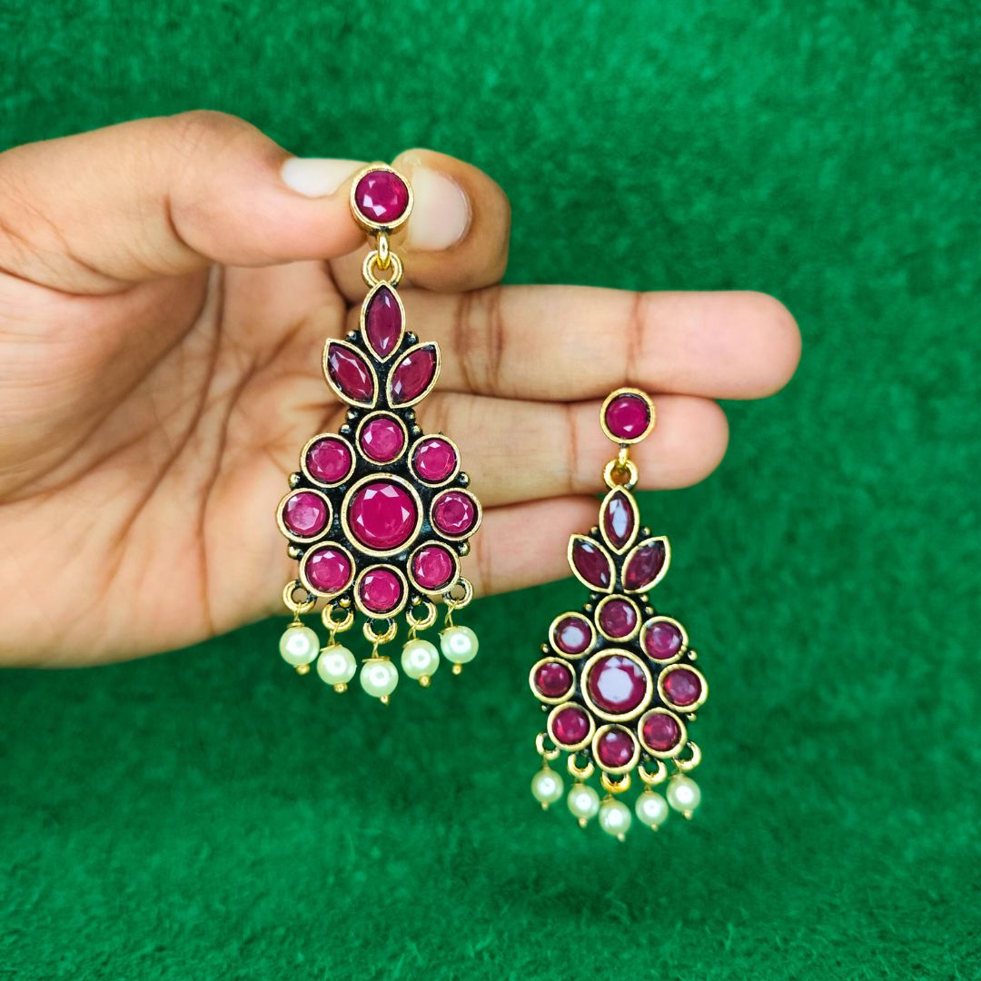 handmade maroon bridal kundan drop danglers jc48