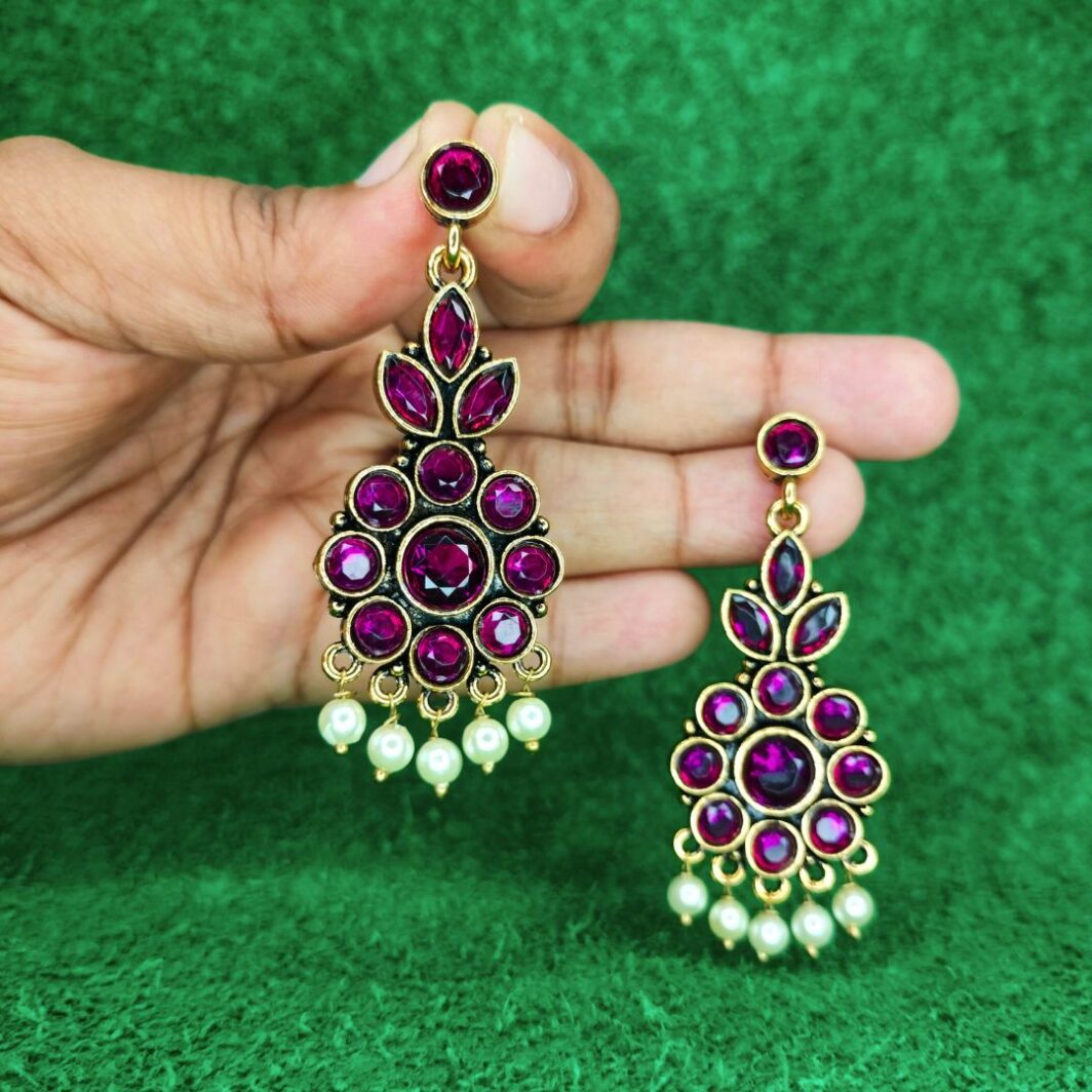 indian kundan purple big earrings jc49