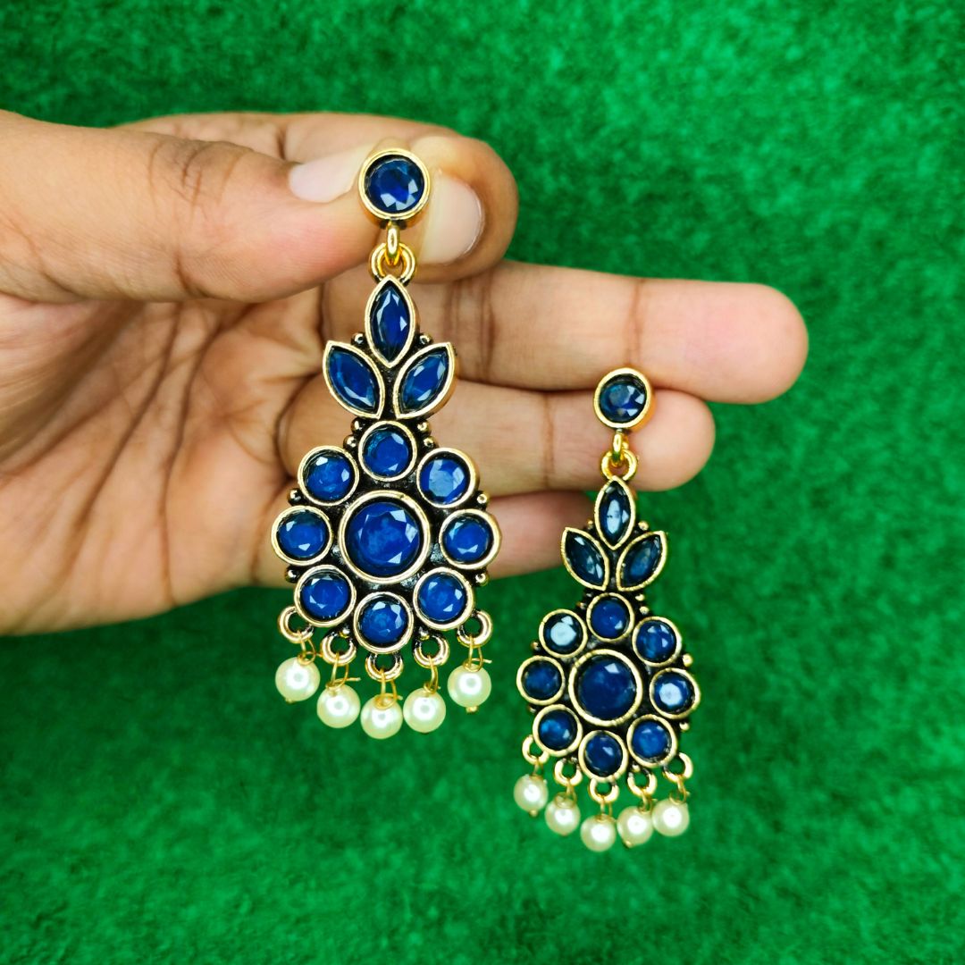 long kundan blue drop danglers earrings jc41