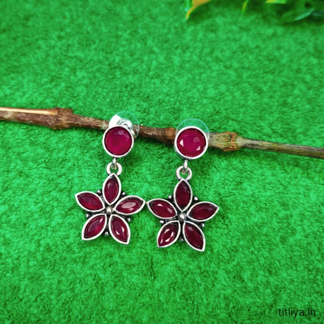 maroon flower drop earrings with secure lock back jc74