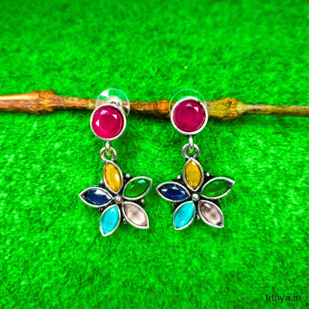 multi coloured flower drop earrings jc70