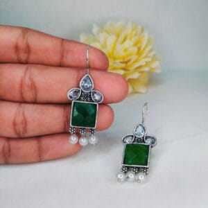 oxidized-silver-green-drop-earrings-jc32