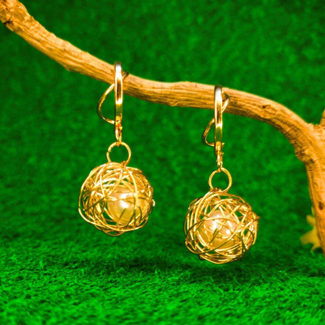 pearl stone nest ball drop earrings jc187