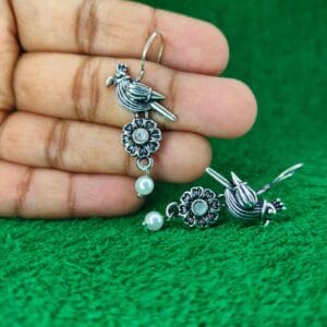 silver plated greystone bird earrings for women jc27