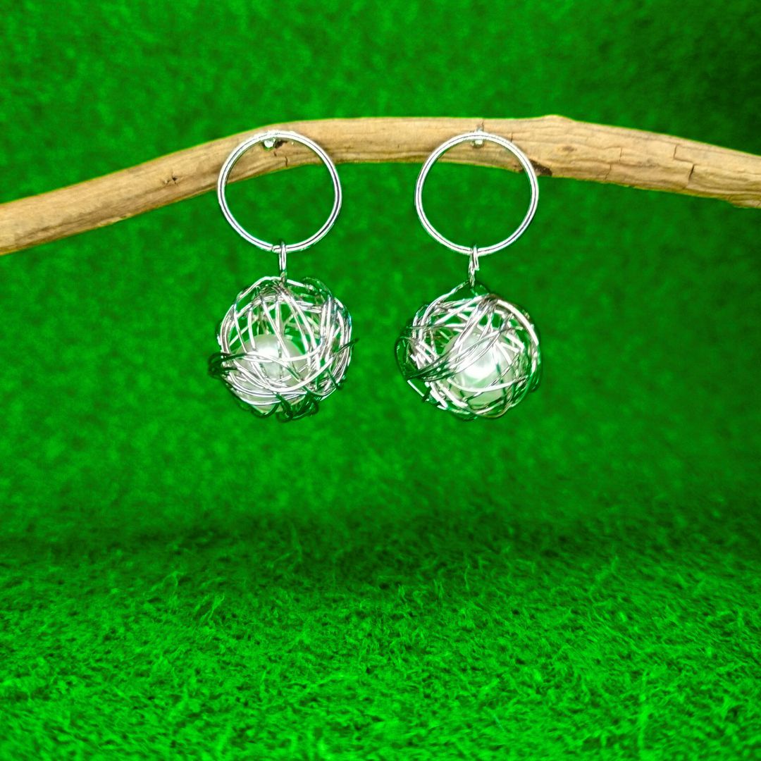 silver wire circle pearl dangler earrings jc196