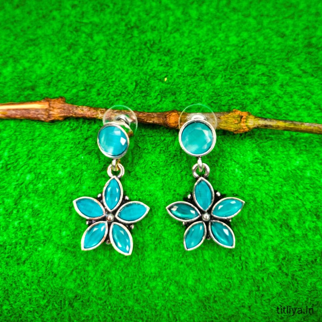 sky blue artificial stone floral drop earrings jc69