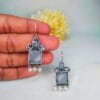 Square Grey Earrings with Pearl Design - Grey