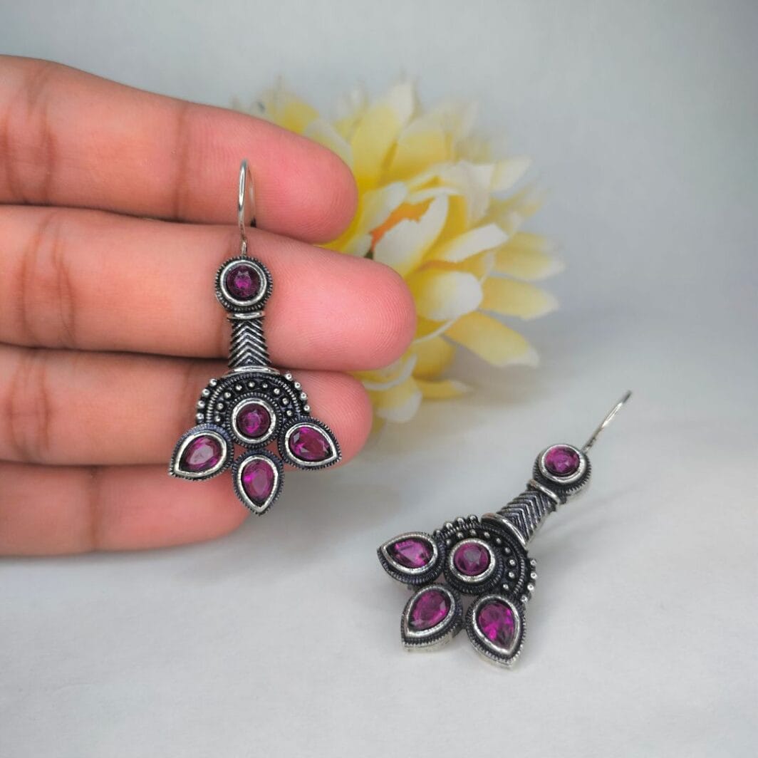 stunning western and ethnic dark purple drop earrings jc16