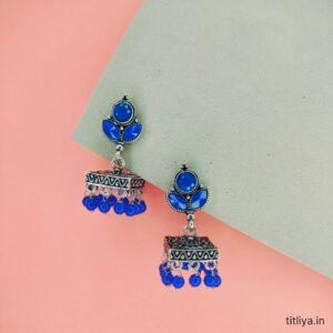 Blue Square Jhumka Earrings with Artificial Stones Trendy Design by Titliya