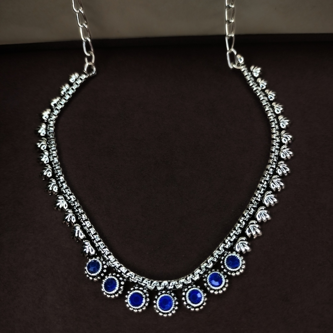 Blue Stone Silver Choker Necklace for Women