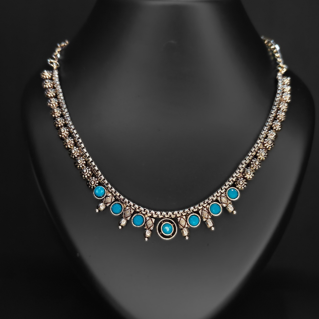 Buy Aqua Stone Oxidised Silver Choker Necklace Online in India Titliya