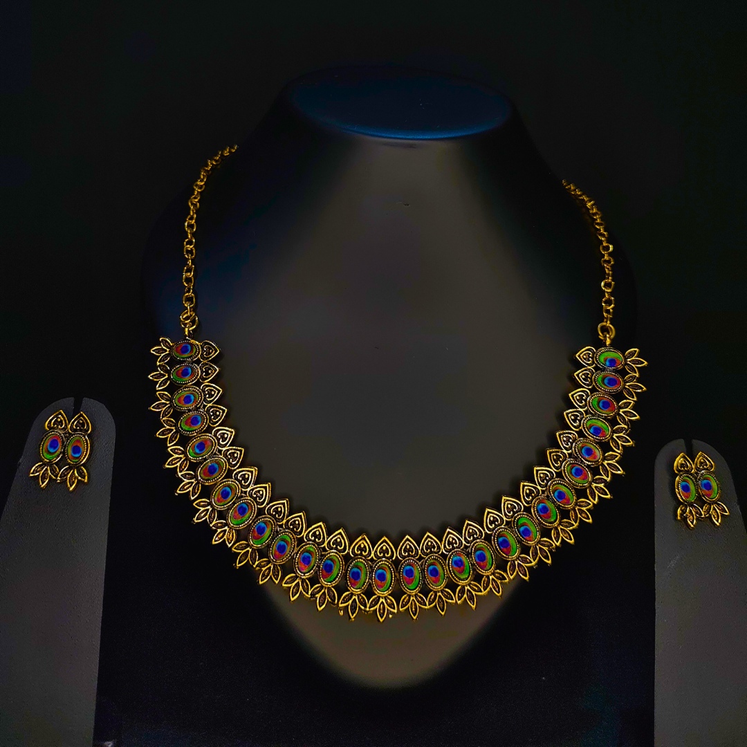 Buy Gold Peacock Design Earrings & Necklace Set Online