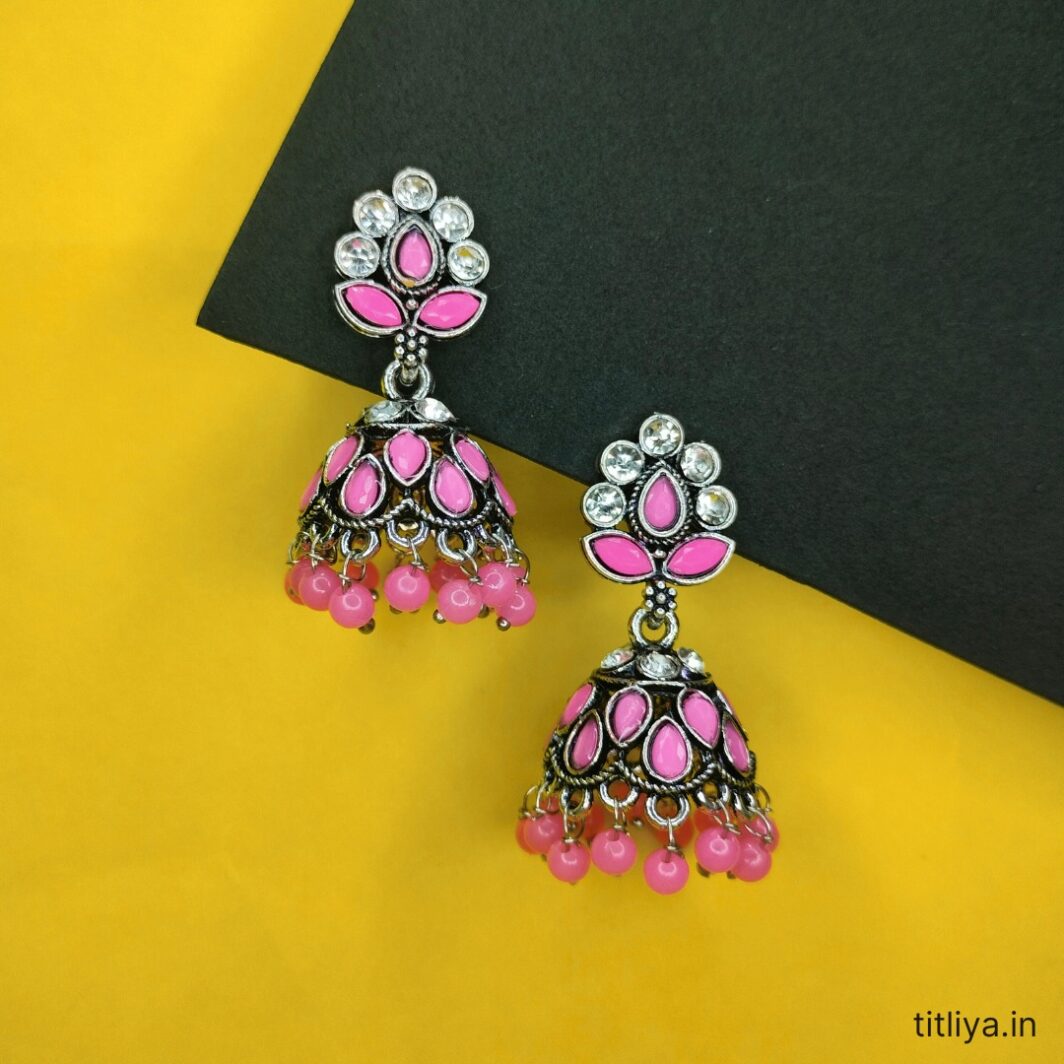 Chic Pink Dome Jhumka Earrings Fashion Forward 1