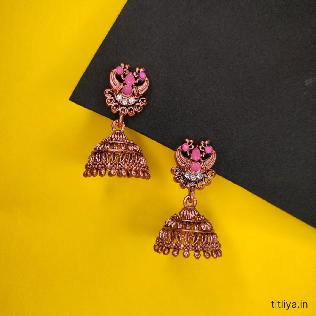 Chic Pink Dome Jhumka Earrings Fashion Forward