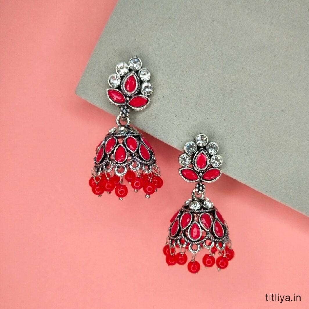 Classic Red Dome Jhumka Earrings Timeless Design 1