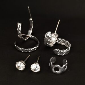 Combo 3 Pair Silver Plated Diamond Earrings with Heart Septum Nose