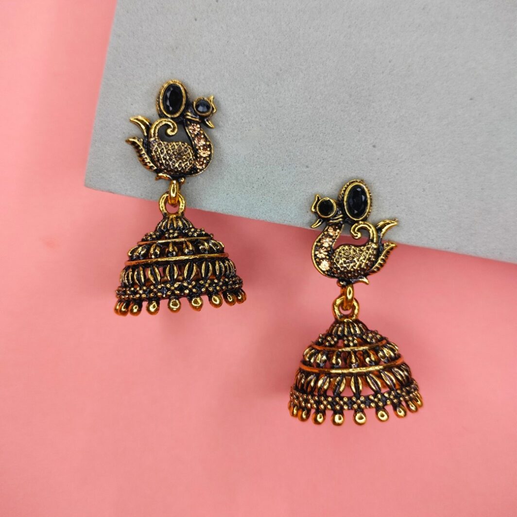 Elegant Black Peacock Jhumka Earrings for Glam Style