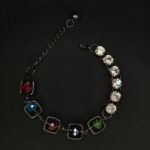 Latest Fashion White Diamond Chain Link Square Bracelet with Multicolor Stone