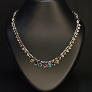 Latest Multicolor Oxidised Silver Necklace for Daily Use