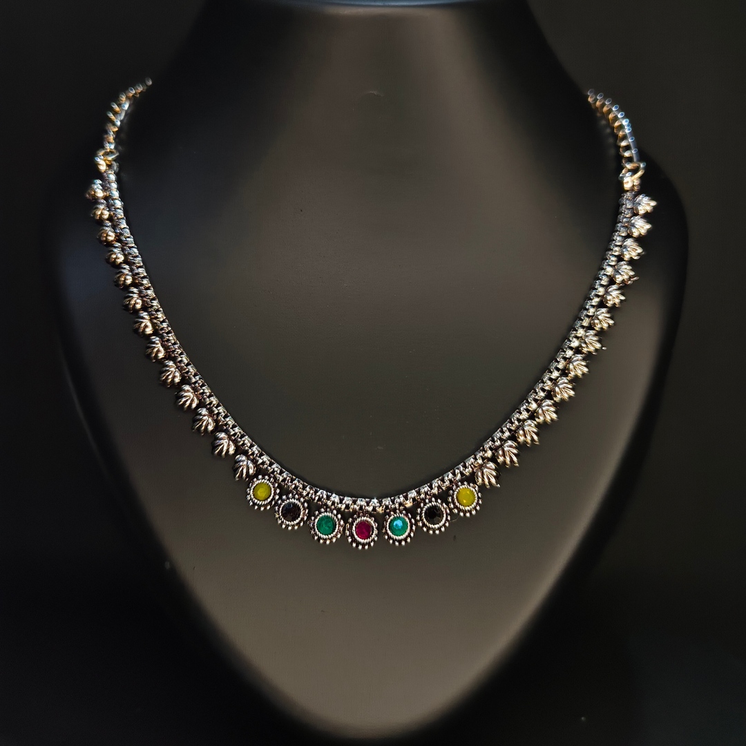 Latest Multicolor Oxidised Silver Necklace for Daily Use