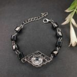 Latest Trendy Black Stone Silver Plated Bracelet for Women