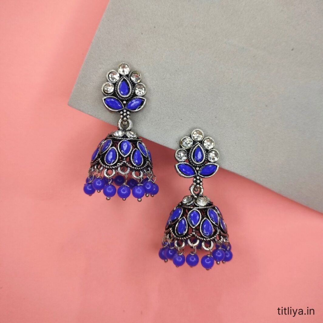 Modern Blue Dome Jhumka Earrings for Daily Wear