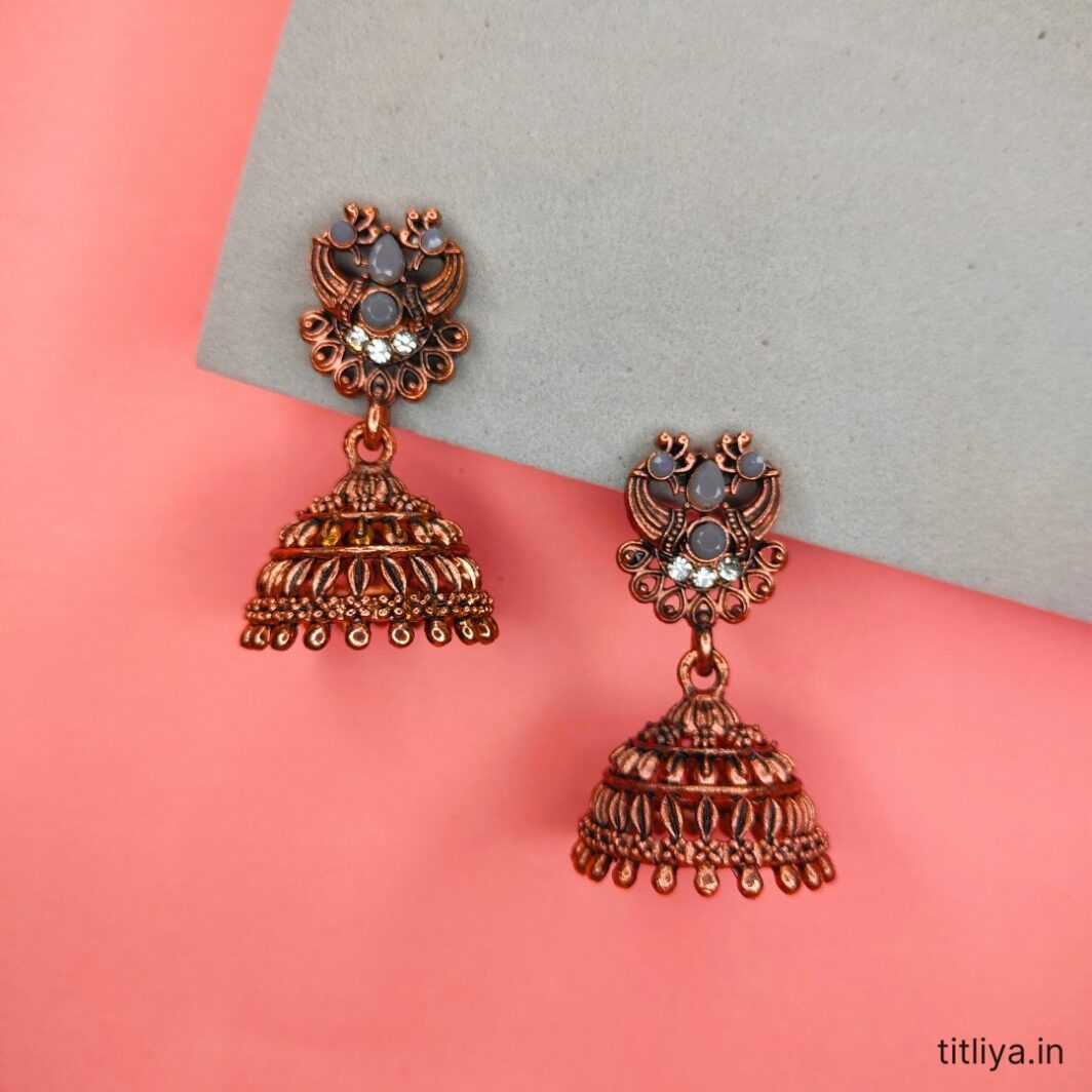 Modern Grey Dome Jhumka Earrings for Daily Wear