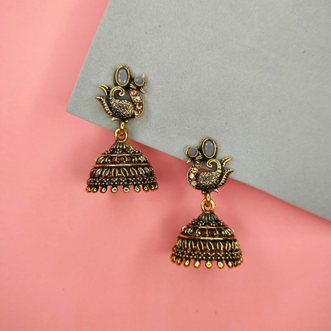 Modern Grey Peacock Jhumka Earrings for Daily Wear