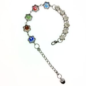 Multicolor Stone Silver Chain Flower Design Bracelet JC255