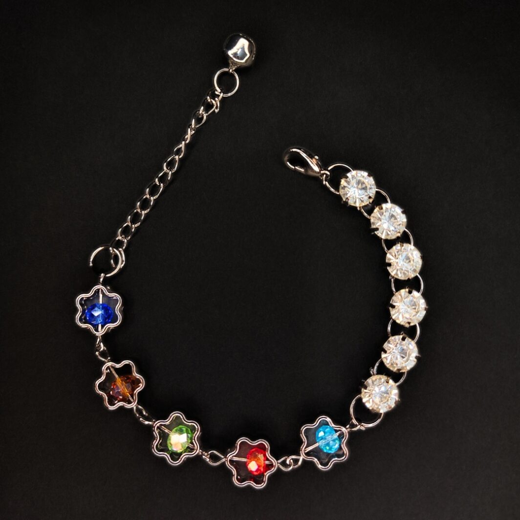 Multicolor Stone Silver Chain Flower Design Bracelet Modern Style by Titliya