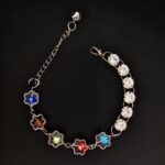 Multicolor Stone Silver Chain Flower Design Bracelet - Modern Style by Titliya