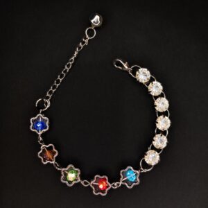 Multicolor Stone Silver Chain Flower Design Bracelet Modern Style by Titliya