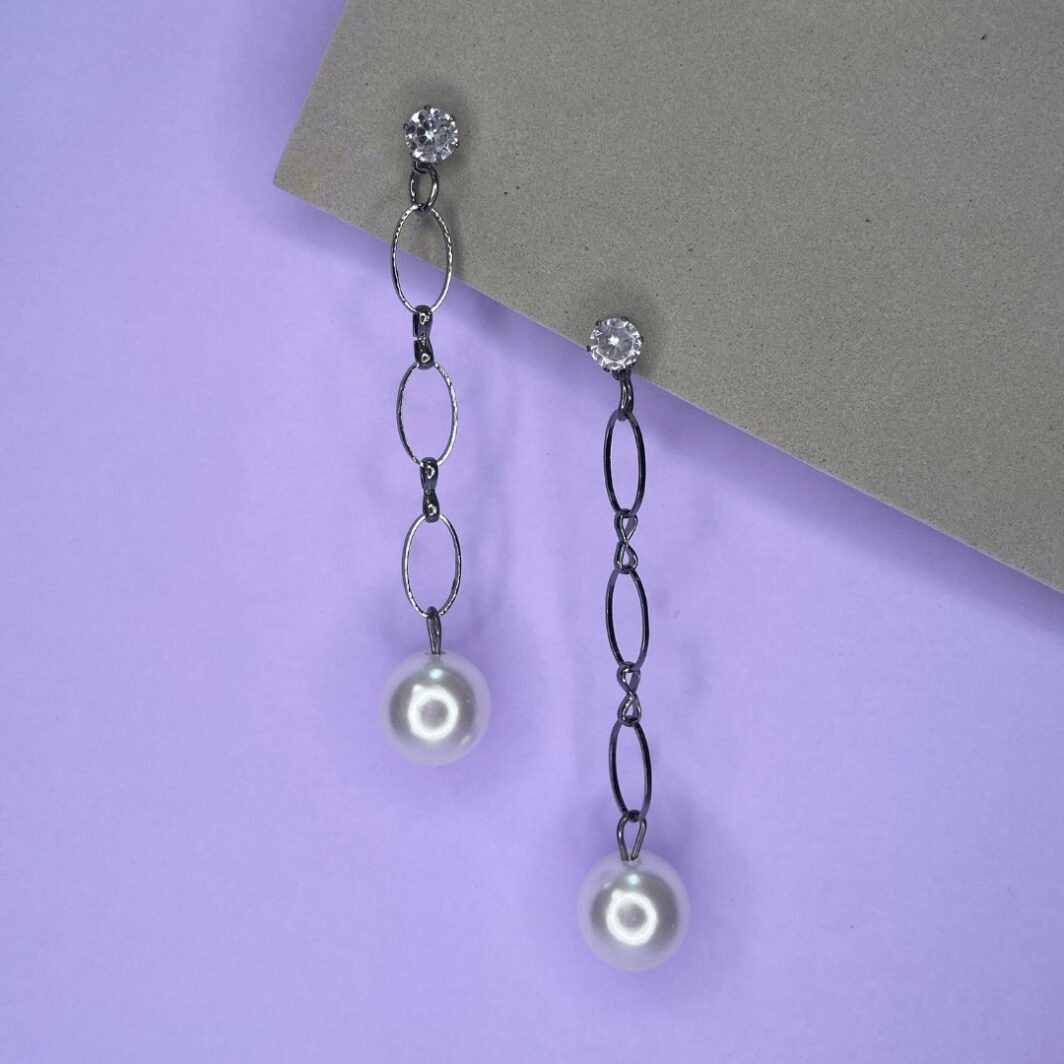 Oxidised Silver White Pearl Dangling Earrings Womens Beauty Jewelry