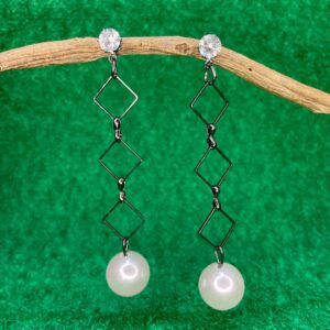 Oxidized Silver Dangling Pearl Earrings JC237