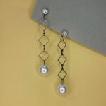 Oxidized Silver Dangling Pearl Earrings -  Modern Style,  Effortless Elegance