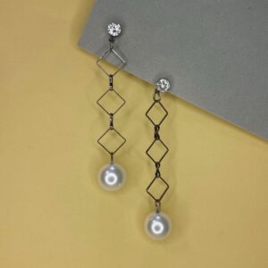 Oxidized Silver Dangling Pearl Earrings Modern Style Effortless Elegance