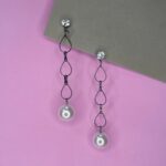 Pearl Stone Dangling Earrings with White Diamond Modern Style Jewellery