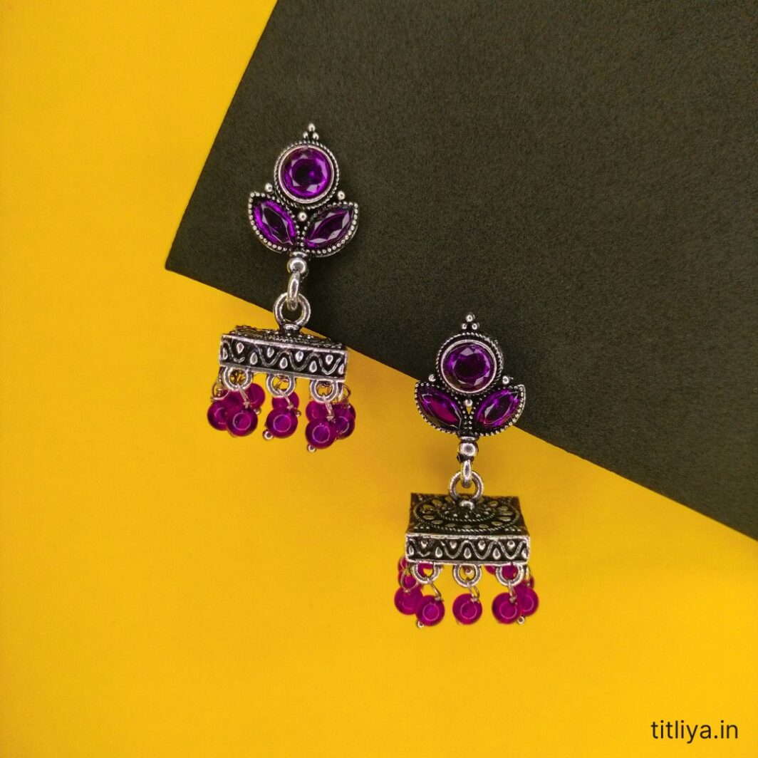 Purple Square Jhumka Earrings with Secure Lock for Women Titliya