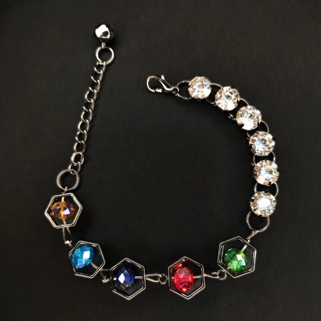 Rainbow Colour Adjustable Silver Chain Bracelet with White Diamond