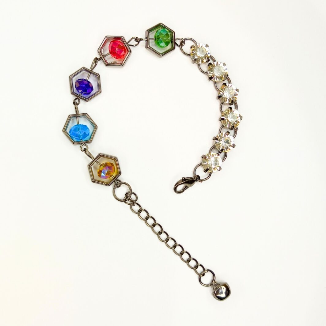 Rainbow Colour Adjustable Silver Chain Bracelet with White Diamond JC256