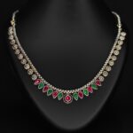 Red & Green Silver-Tone Kundan Necklace